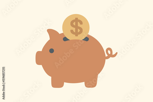 Minimalist illustration depicting a piggy bank being utilized symbolically for savings and wealth accumulation. Perfect for representing financial management, budgeting, and economic concepts.