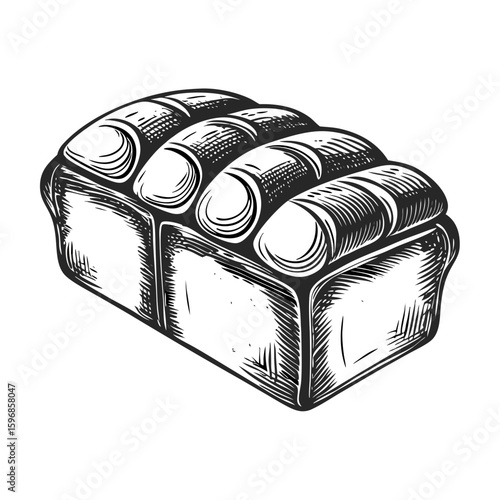 Hand drawn brioche loaf for bakery and patisserie designs. This crusty brioche roll is perfect for illustrating baking recipes, and vintage style brioche bread lends itself to cafe menu decoration.