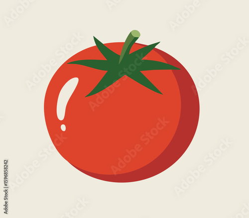 Ripe red tomato with green stem and leaves fruit vegetable