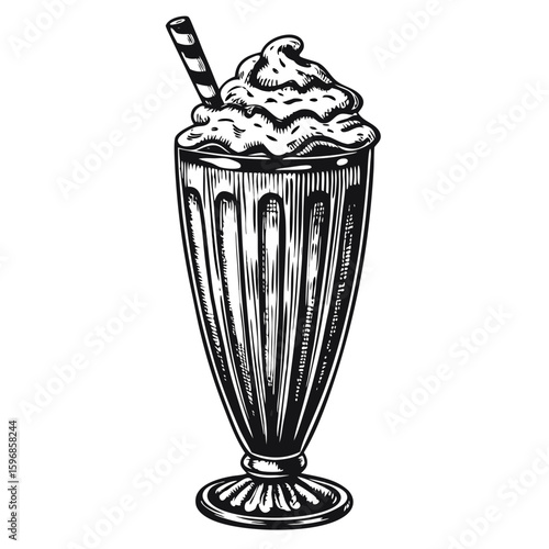 Enjoy rich caramel milkshake served in glass with whipped cream and straw. Decadent caramel milkshake has classic appeal, ideal for dessert. Advertise caramel milkshake,