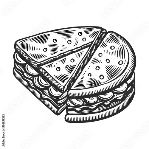 Cheese blini illustrated, delicious pancakes with cheese filling in monochrome style. Appetizing cheese blini offer taste of traditional cuisine and rich fillings.