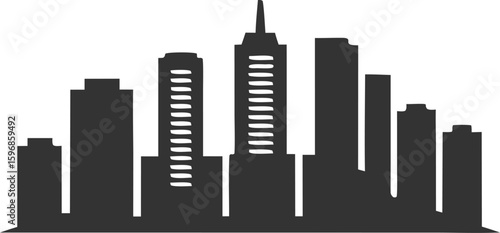 Dark cityscape silhouette with varied building heights and window details buildings architecture