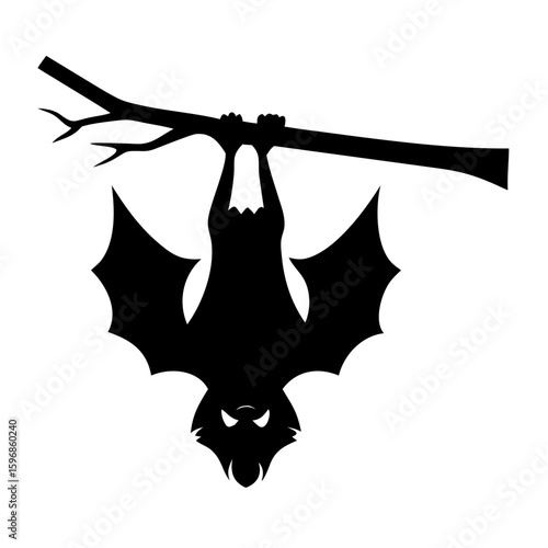Silhouette of a Bat Hanging: A minimalist silhouette of a bat hangs upside down on a branch, a classic emblem of Halloween. It sparks a sense of mystery. 