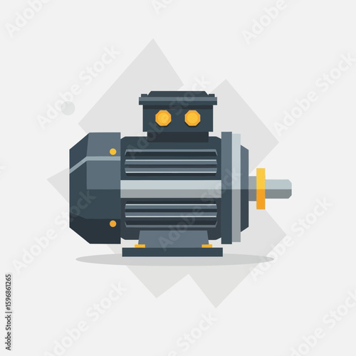 Electric motor illustration dark gray with yellow details on a light background.