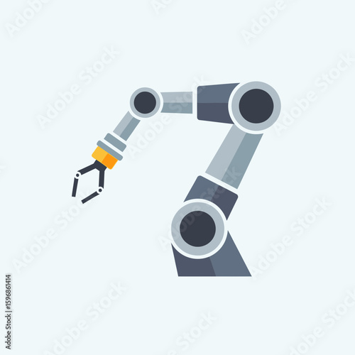 Robotic arm with gripper on light background representing automation or technology.