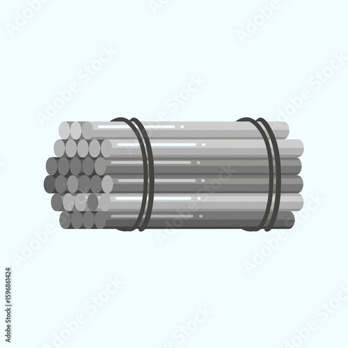 Bundle of metal rods secured with black bands isolated against white background.