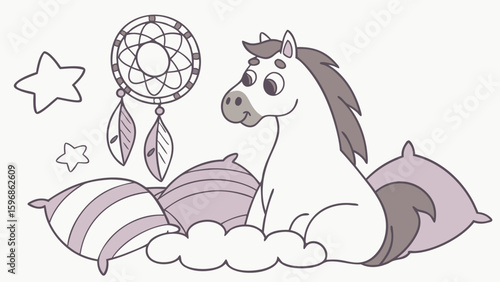 Vector illustration of a Curious Horse, styled in a Fantasy dream theme using Dreamland colors
