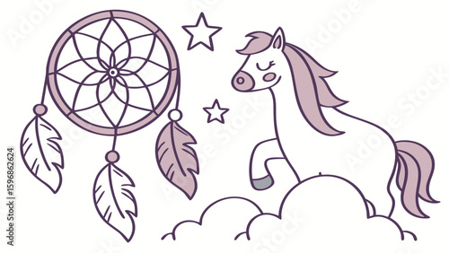 Vector illustration of a Curious Horse, styled in a Fantasy dream theme using Dreamland colors