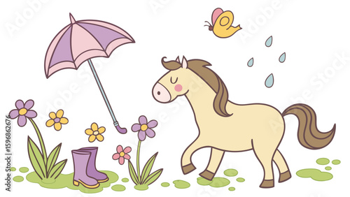 Whimsical Horse feeling Bashful in a Spring setting – colored in Blooming Renewal
