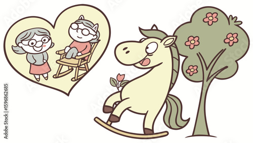 Whimsical Horse feeling Mischievous in a Grandparents Day setting – colored in Grandparent Love