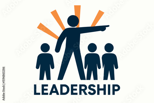 Flat vector concept of leadership with person guiding group and light rays behind, isolated on white