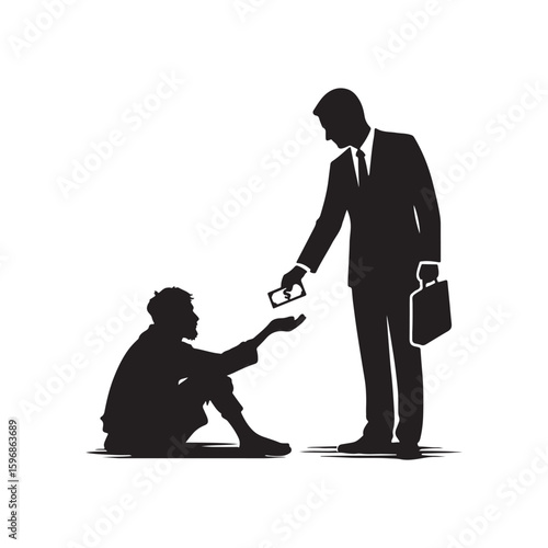 a man giving money to a beggar