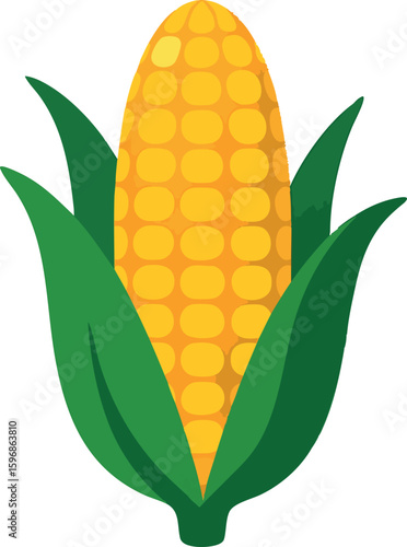 Flat vector corn cob with husk leaves and yellow kernels