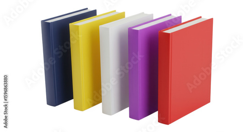 A collection of colorful books isolated on transparent background