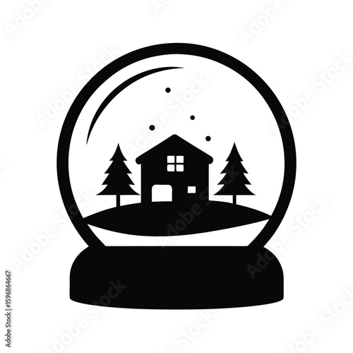 Charming silhouette snow globe with cozy house and evergreen tree