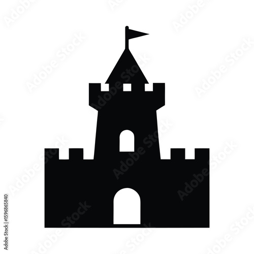 Black silhouette of a medieval castle turret with battlements