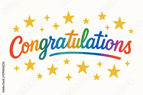 A congratulatory sign featuring bulk lettering with a handwritten, modern brush style and golden stars, suitable for various applications including cards, T-shirts, banners, posters, web use