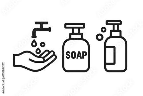 Protective glasses, soap, dispenser, latex gloves, medical mask