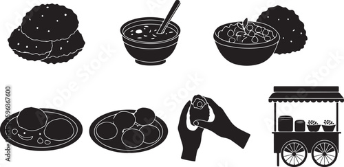 Indian Street Food Icons Black and White Indian food