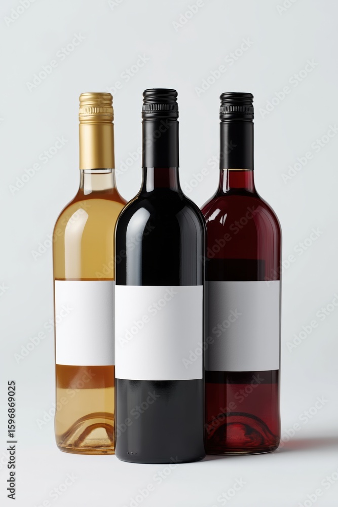 Obraz premium Trio of wine bottles with blank labels in varied colors