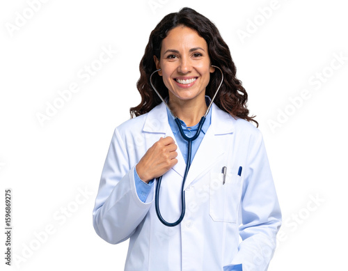 Female doctor smiling with stethoscope PNG cutout