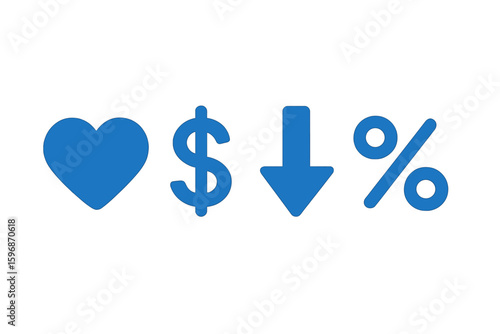 Vector illustration of a cost reduction icon featuring a downward arrow and a lower price symbol, representing low cost and financial crisis
