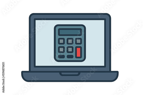 Vector illustration of a laptop displaying a calculator on its screen in a flat design style