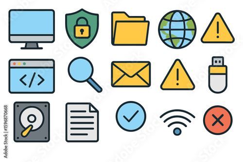 A set of block chain icons, presented in isometric style, is available for web design use on a white background