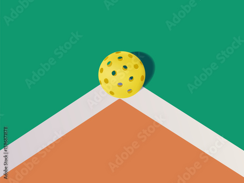 Tennis ball on court 3D illustration in realistic cartoon style for banner. Tennis classes or tournament concept. Sport