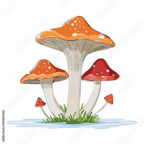 outlined svg of floating chanterelle mushroom trio, whimsical foraged fungi icon for seasonal, botanical, or kitchen design