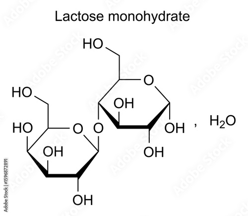 Chemical structure of lactose monohydrate, drug substance