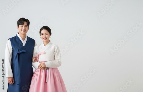 한복과 추석 설날 한가위 명절 배경 이미지