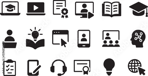 Digital learning concepts academic symbols and technology education online