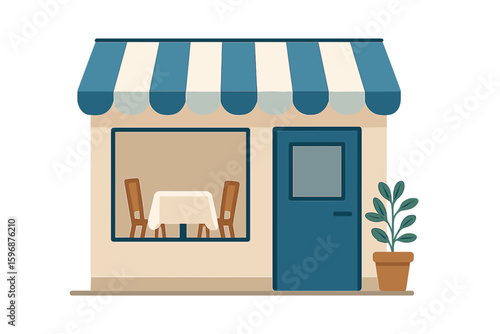 A serene setting outside a cozy restaurant, awaiting patrons, at a quaint evening on a charming French cafe terrace