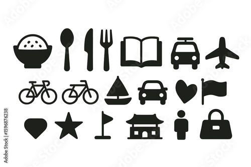 Vietnam icon set includes various icons such as Vietnamese culture, street food, Pho noodle, communist symbols, Ho Chi Minh, landmarks, and others