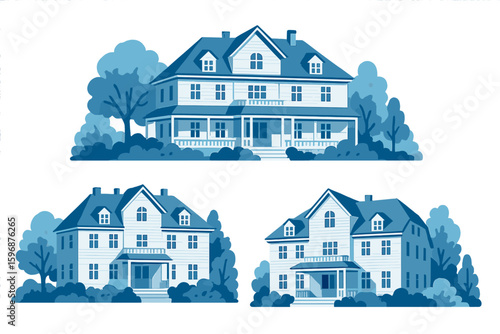 A collection of houses in Yasnaya Polyana, Tula, Russia, serves as a local attraction and features a portrait of Leo Tolstoy