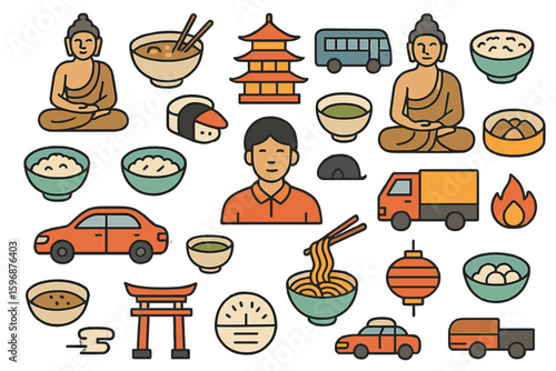 A well-known Thai tourist attraction is depicted in isolation on a champagne-colored background