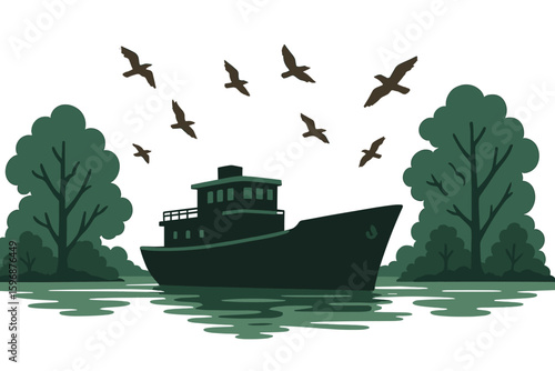 Minimalistic Icon of Amazon River Boat Tours – Graphic Logo Illustration Design