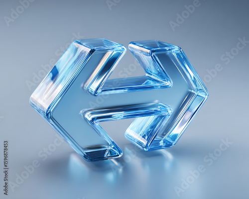Transparent blue glass arrows icon facing opposite directions symbol