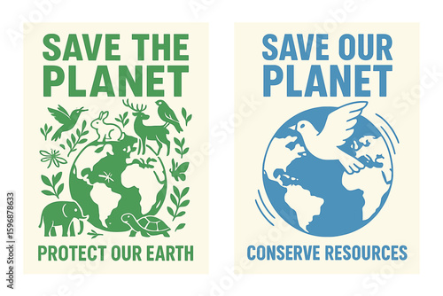 The illustration depicts a fight against climate change, with text emphasizing planetary care, featuring a colorful, flat-style ecologist and vegan drawing with hands cradling the Earth, plants, and