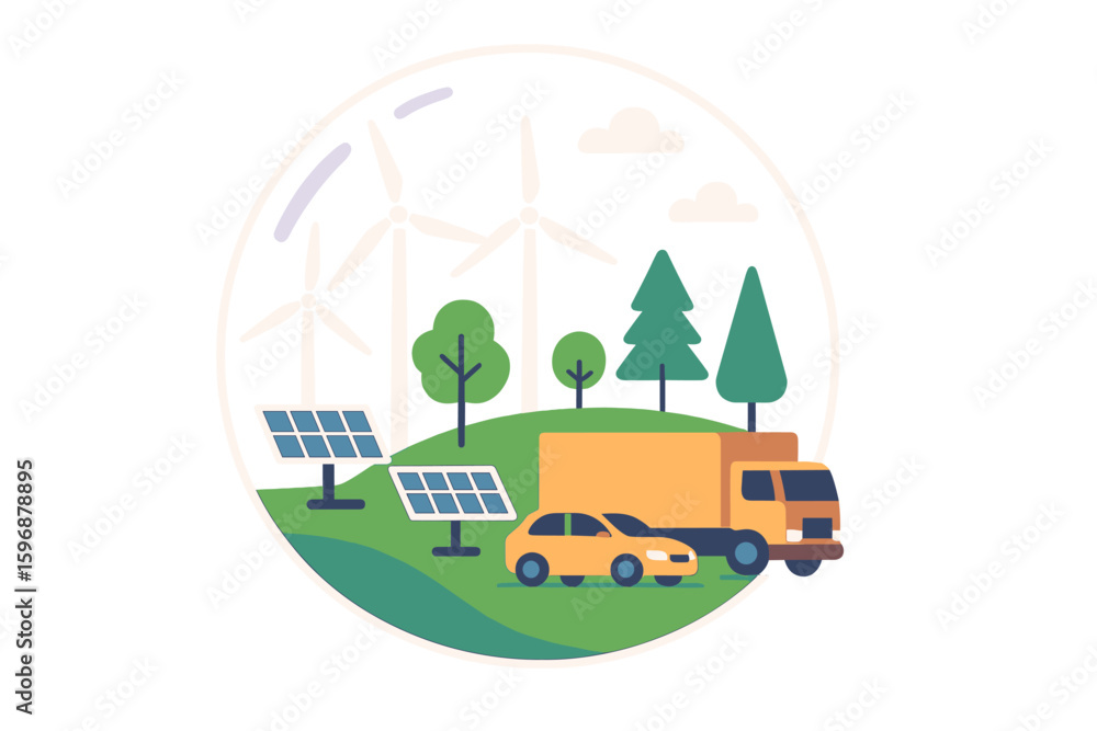 Fototapeta premium D Isometric Flat Vector Conceptual Illustration of Green Energy Sources, Sustainable Lifestyle’ becomes ‘Illustration of Sustainable Lifestyle and Green Energy Sources in 3D Isometric Flat Vector