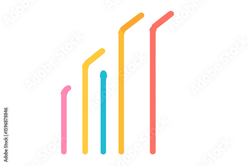 Reusable bending drinking straws made of gold and colorful colored metal serve as an alternative replacement to disposable plastic and paper tubes for a vip party or birthday, depicted in a