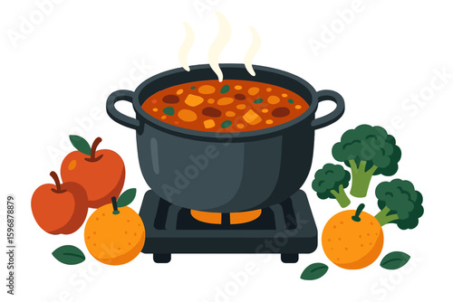 Cooking a pot of warming chili on a woodburning stove using renewable resources for a flavorful and ecofriendly meal