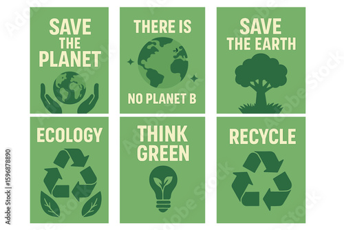 Vector illustration of an ecology theme template featuring a set of eco quotes with lettering, focusing on lifestyle and the planet, suitable for poster, banner, or card design