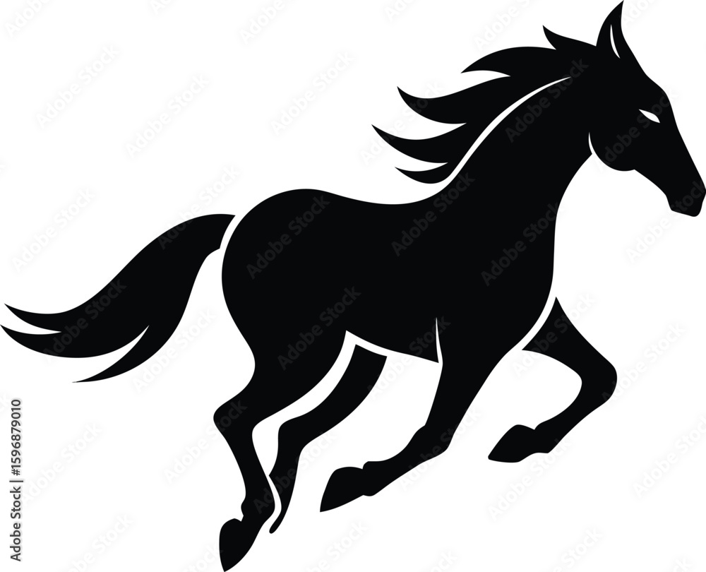 Obraz premium Minimalist Black Silhouette Of A Horse Flying On White
