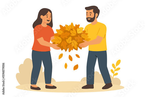Recycling concept, with a man and woman creating compost together