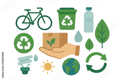 A set of flat line icons representing a zero waste lifestyle, including refuse, reduce, reuse, recycle, and eco-friendly symbols, available as an editable vector illustration with orange outline