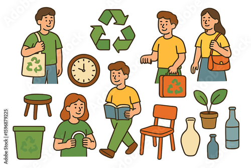 Eco tips for reducing through upcycling or reuse of old things in a zero waste set
