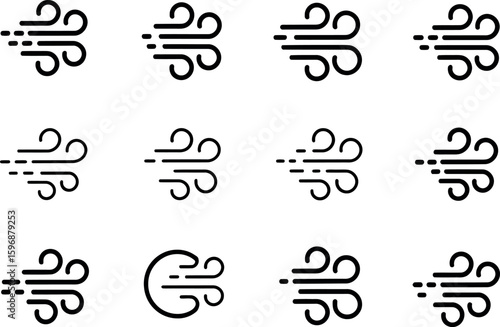 Vector wind icons: twelve diverse airflow designs