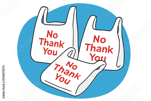 Ecology print and environment protection banner featuring a no plastic bag sign with a say no thank you icon, refusing polythene packages, for shops and stores, BPA Free, editable vector illustration